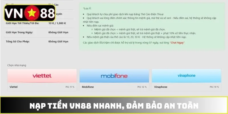 Nạp tiền VN88 nhanh, đảm bảo an toàn Nạp tiền VN88 nhanh, đảm bảo an toàn